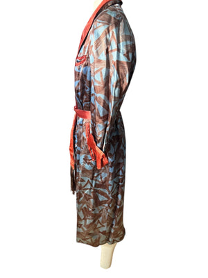 Vintage men's 60's smoking jacket robe rust satin