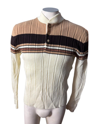 Vintage 70's men's brown striped sweater M Kennington