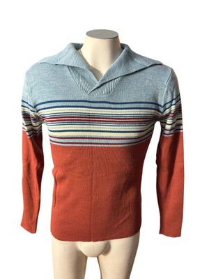 Vintage 70's men's blue & rust striped sweater M