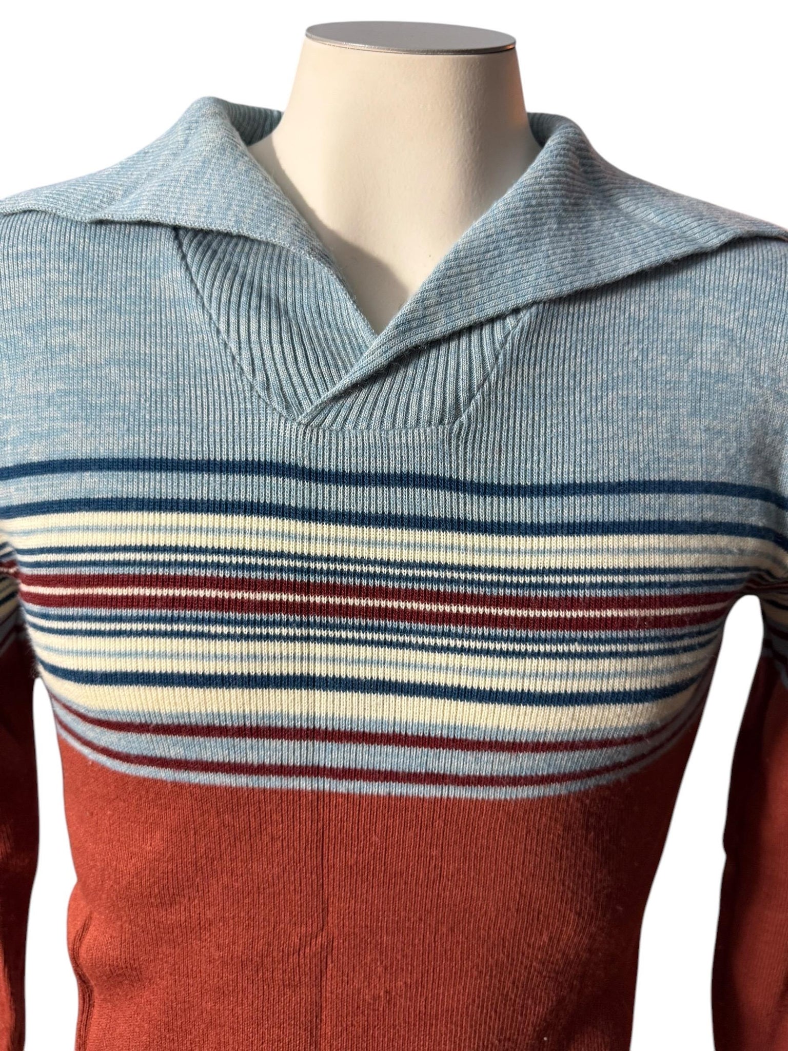 Vintage 70's men's blue & rust striped sweater M