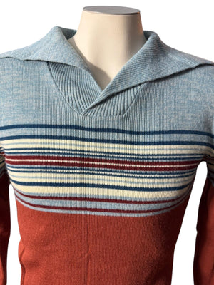 Vintage 70's men's blue & rust striped sweater M