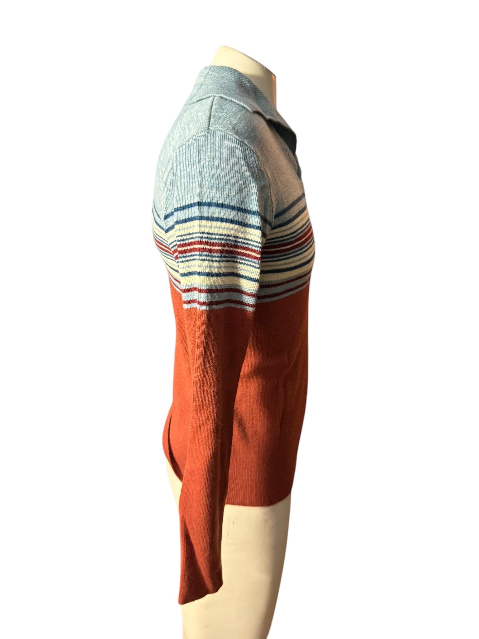 Vintage 70's men's blue & rust striped sweater M