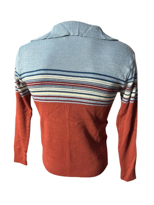 Vintage 70's men's blue & rust striped sweater M