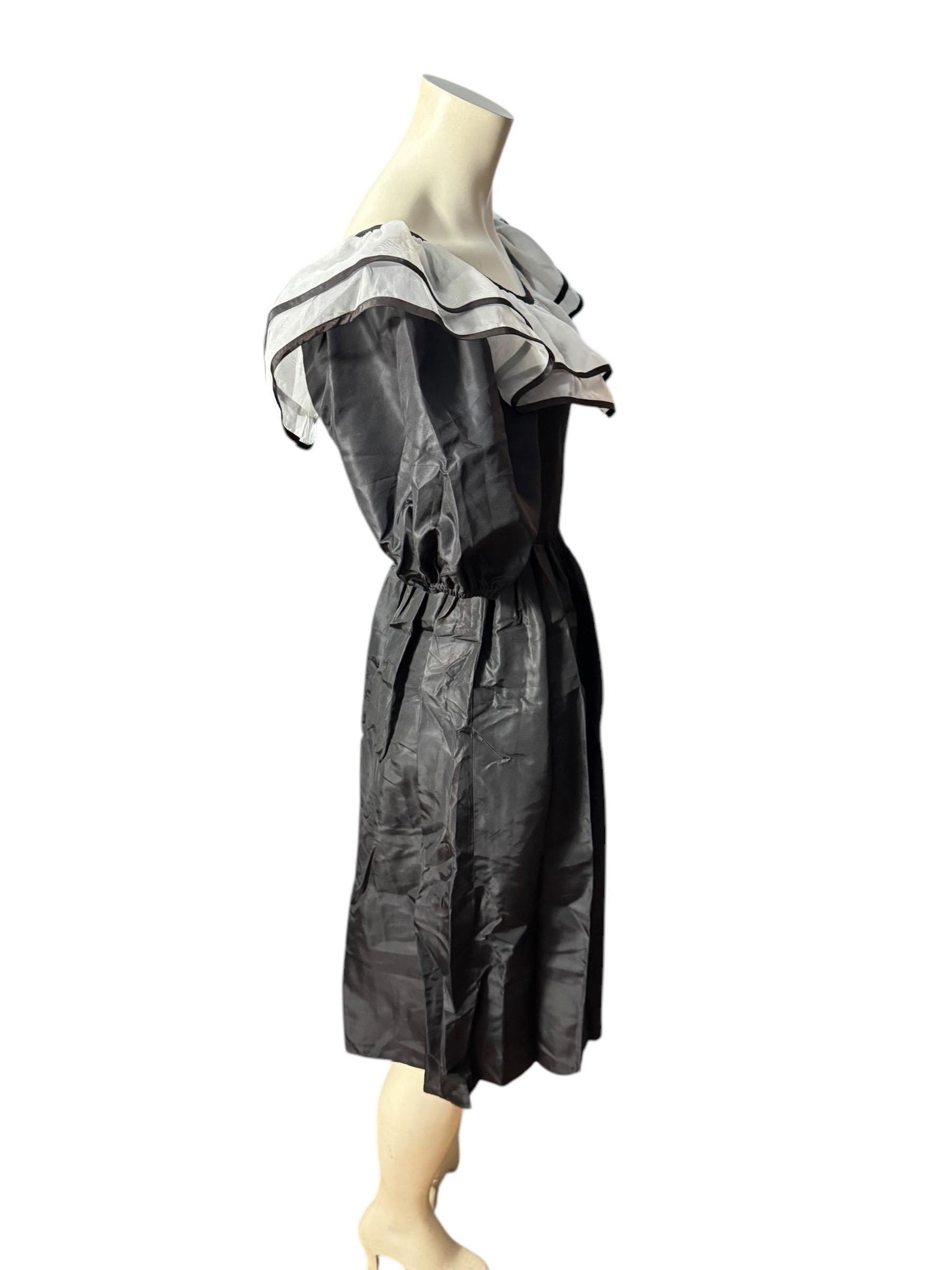 Vintage black lace full circle square dance dress S M