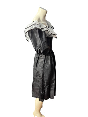 Vintage black lace full circle square dance dress S M