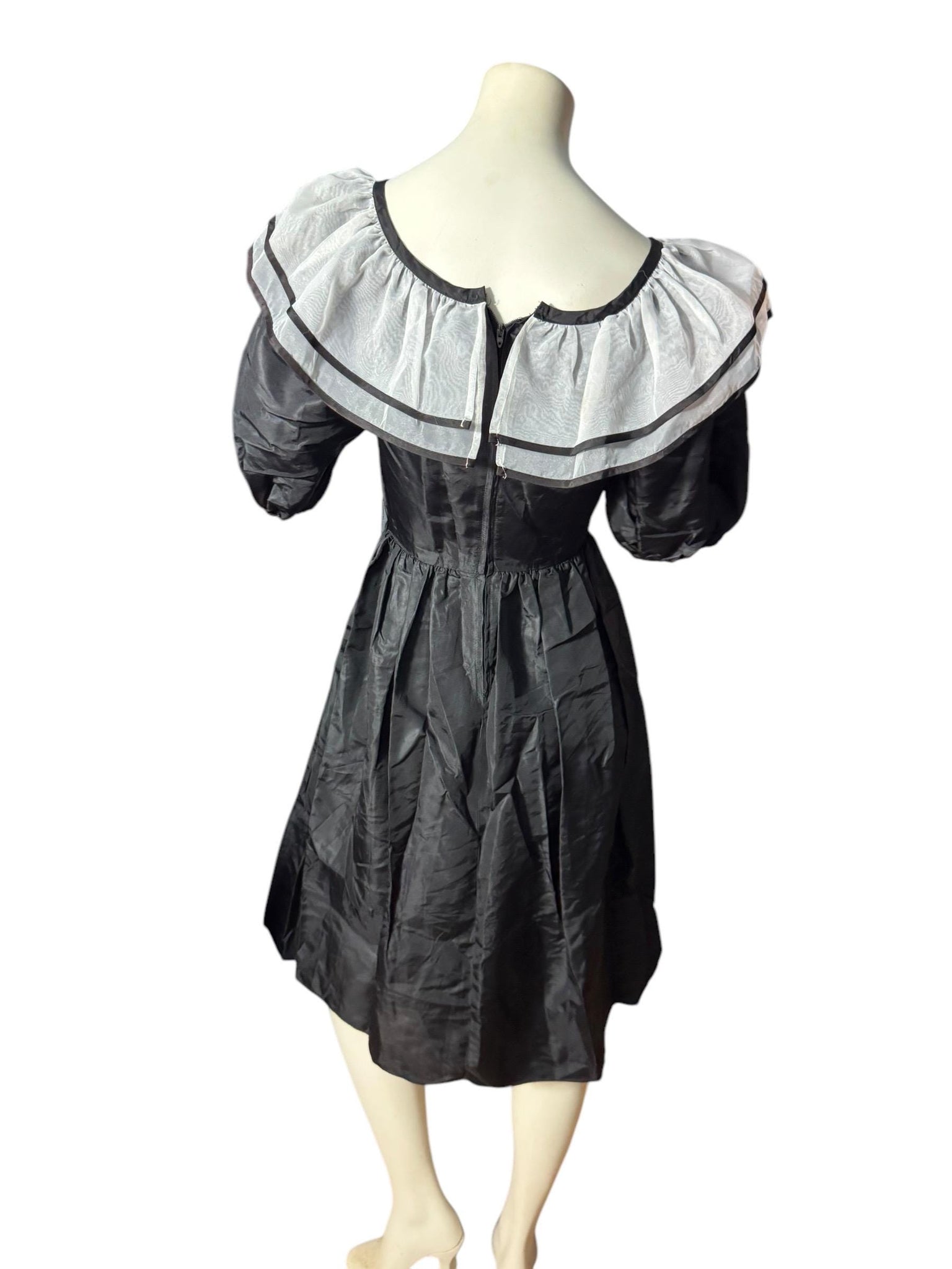 Vintage black lace full circle square dance dress S M