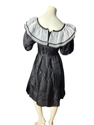 Vintage black lace full circle square dance dress S M