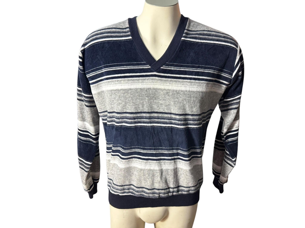Vintage 70's men's blue gray striped terry L Campus