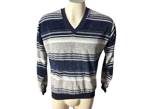 Vintage 70's men's blue gray striped terry L Campus