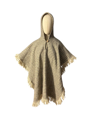 Vintage 70's check hood sweater poncho shawl
