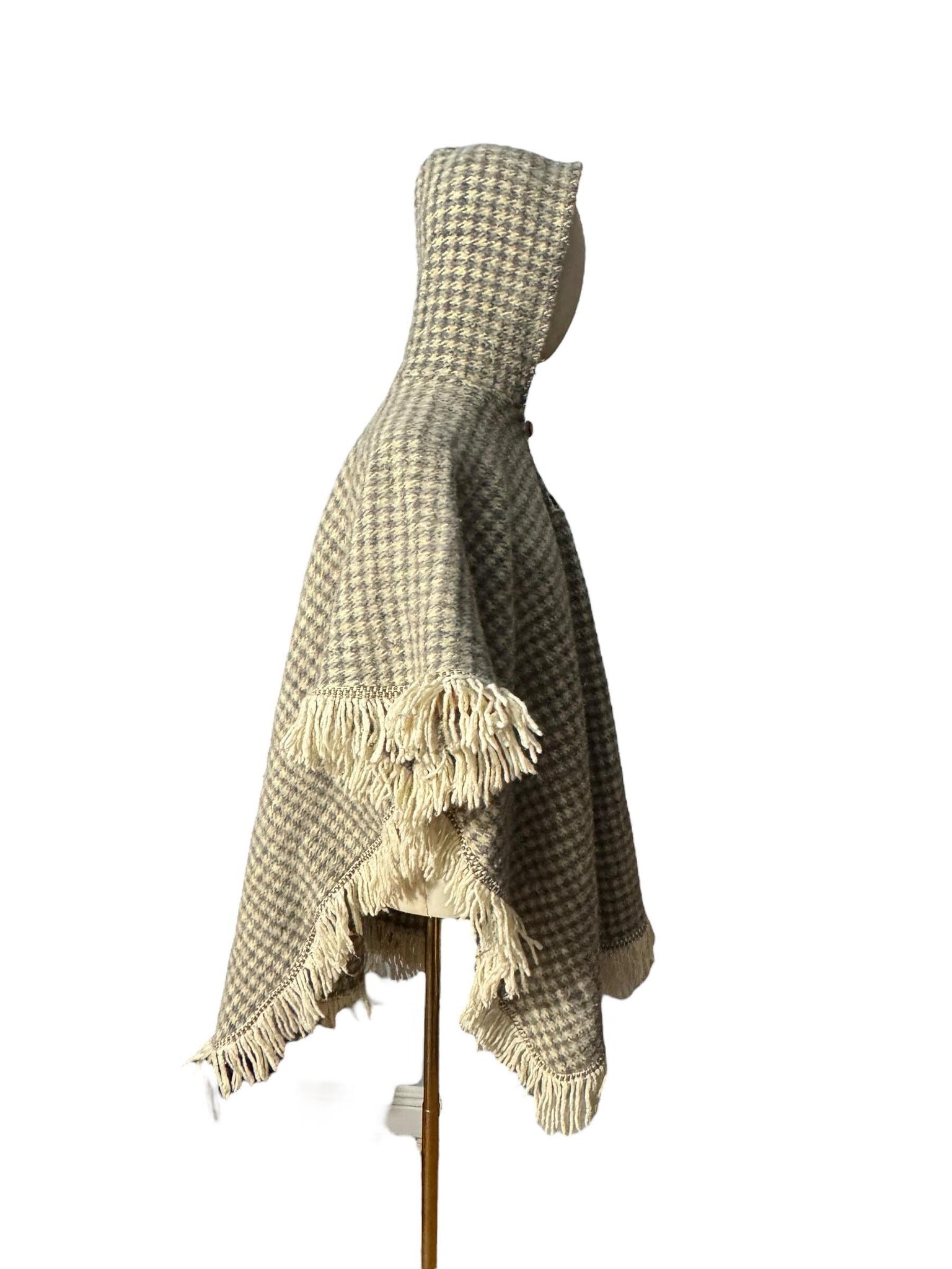 Vintage 70's check hood sweater poncho shawl