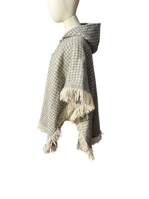Vintage 70's check hood sweater poncho shawl