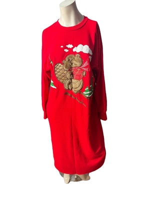 Vintage 80's Christmas beaver nightgown M