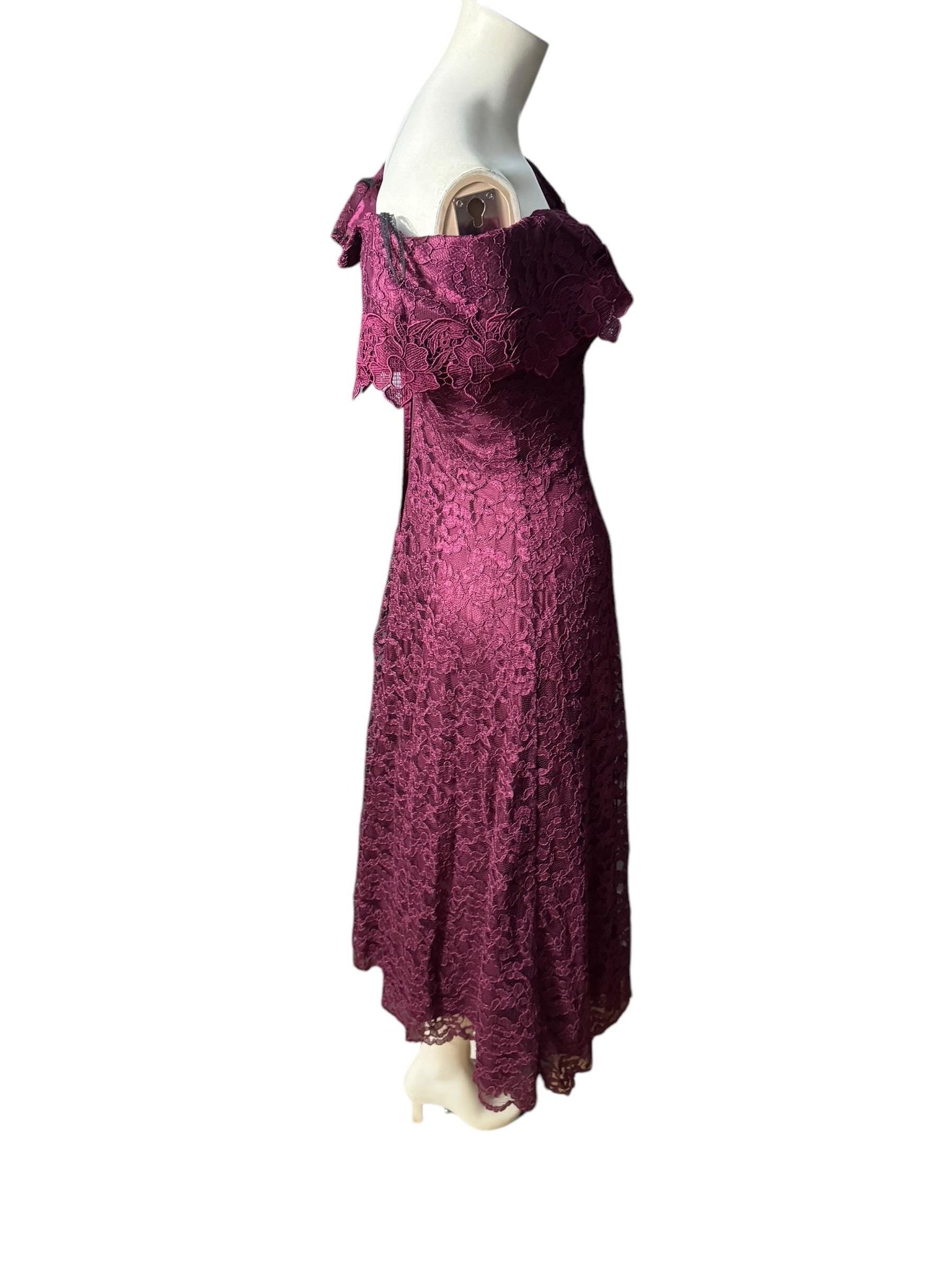 Vintage 80's maroon lace dress S 5/6 Cachet