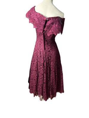 Vintage 80's maroon lace dress S 5/6 Cachet