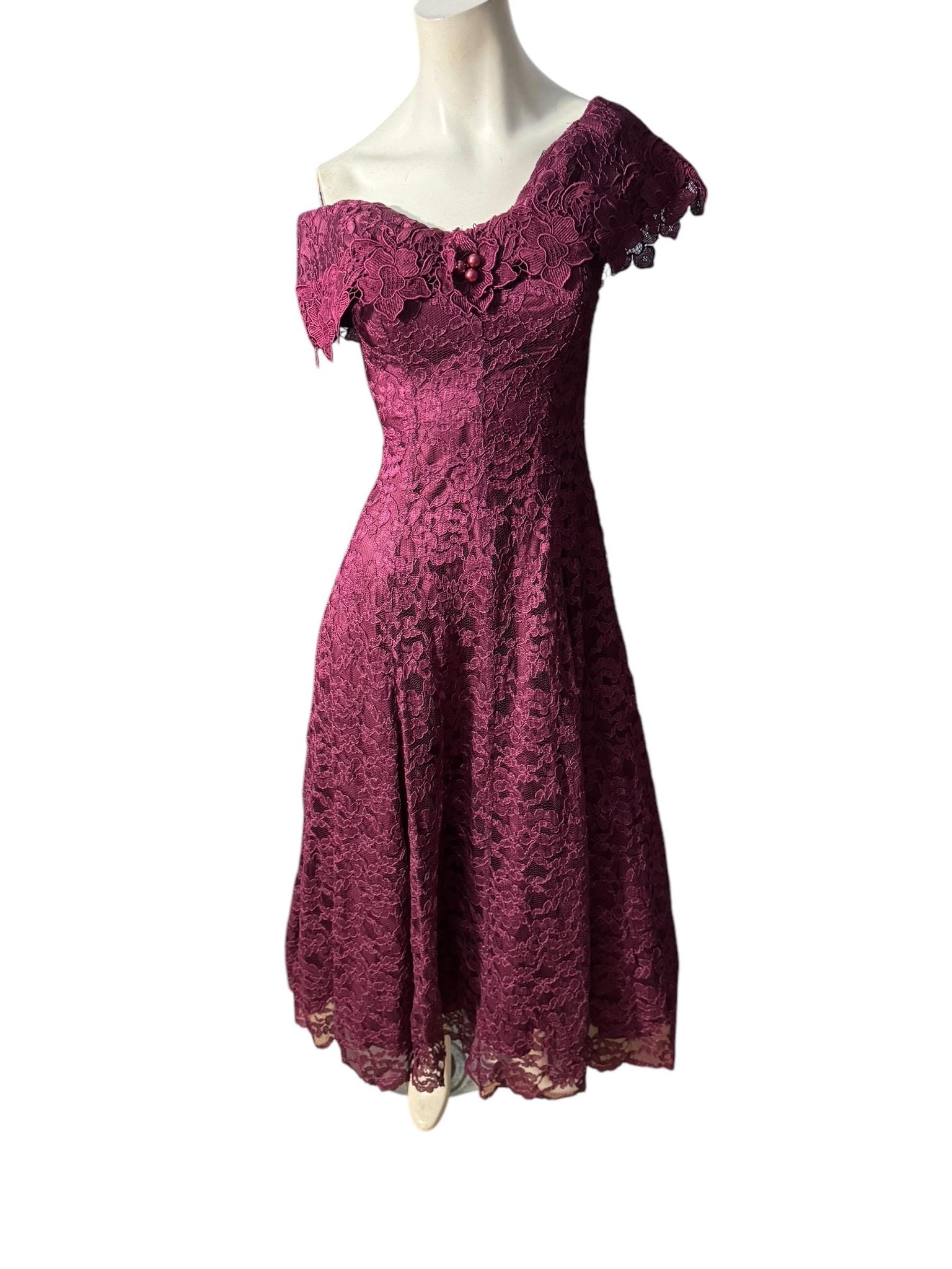 Vintage 80's maroon lace dress S 5/6 Cachet