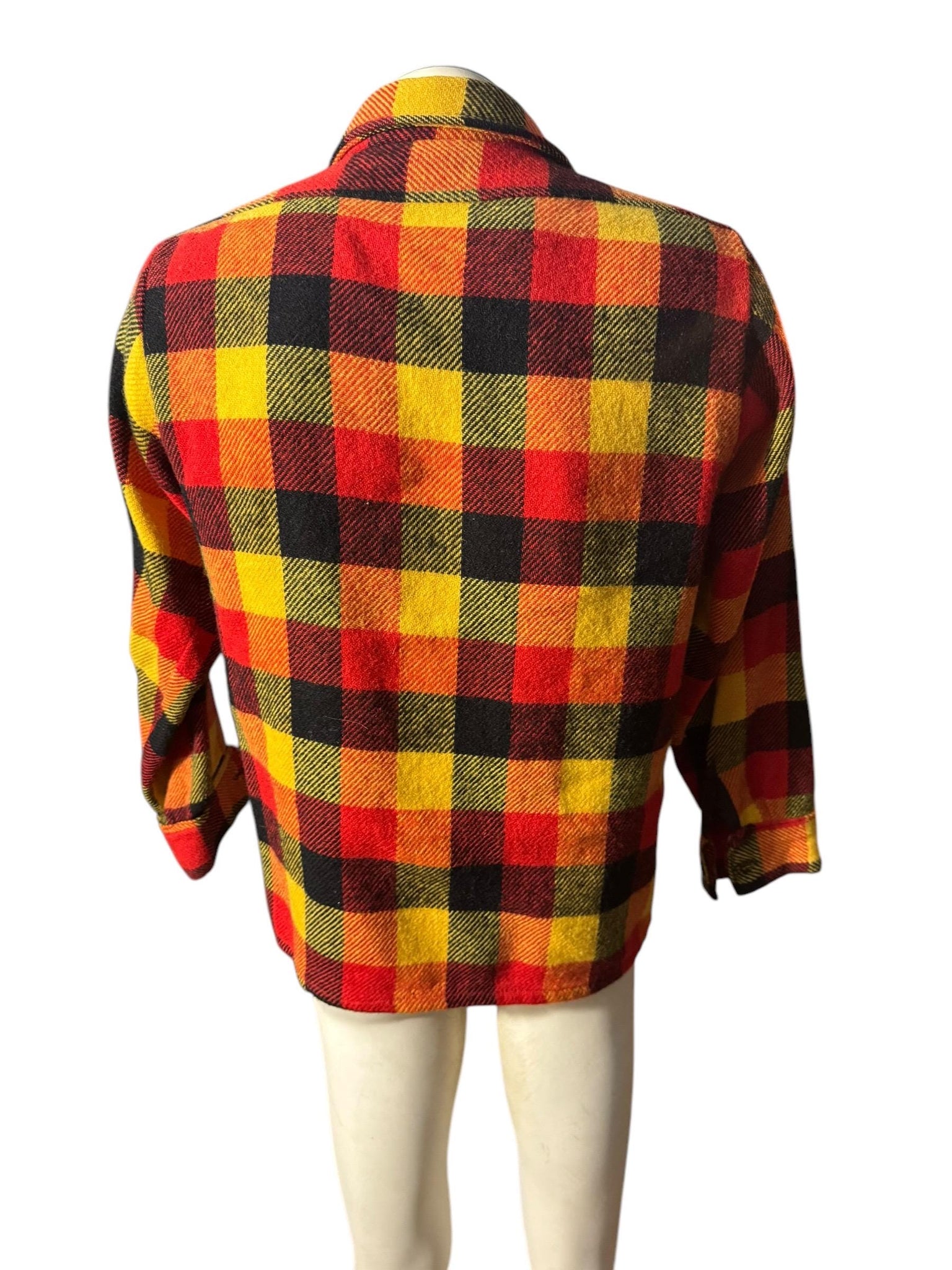 Vintage 70's wool red yellow flannel men's shirt M Artic