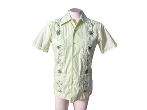 Vintage men's 70's green embroidered shirt S