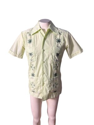 Vintage men's 70's green embroidered shirt S