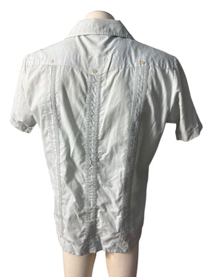 Vintage 70's Romani blue/green & tan shirt M