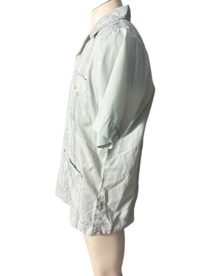 Vintage 70's Romani blue/green & tan shirt M