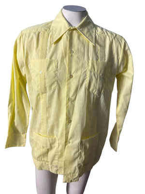 Vintage men's Nassau yellow mexican wedding shirt M