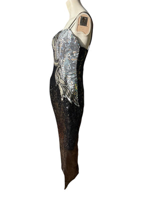 Vintage 80's black / silver sequin dress L 14 Alyce Designs