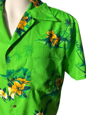 Vintage green Hawaiian shirt tiki L XL