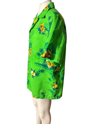 Vintage green Hawaiian shirt tiki L XL