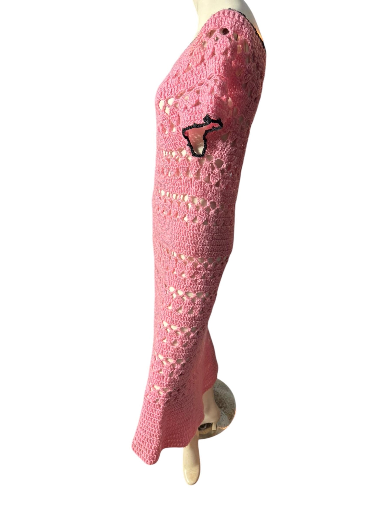 Vintage pink handmade crochet dress M L