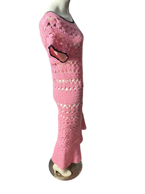 Vintage pink handmade crochet dress M L