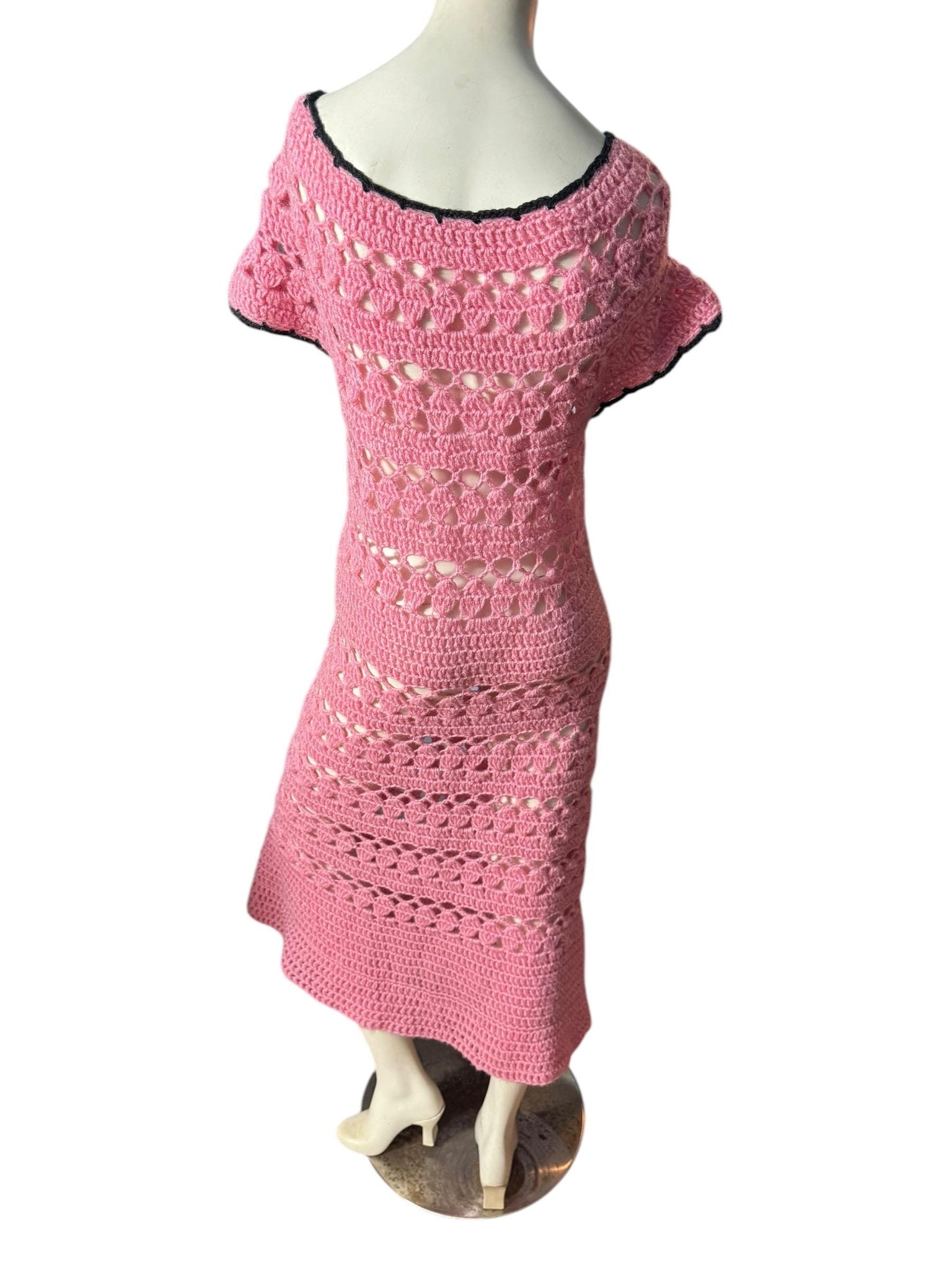 Vintage pink handmade crochet dress M L