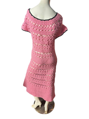 Vintage pink handmade crochet dress M L