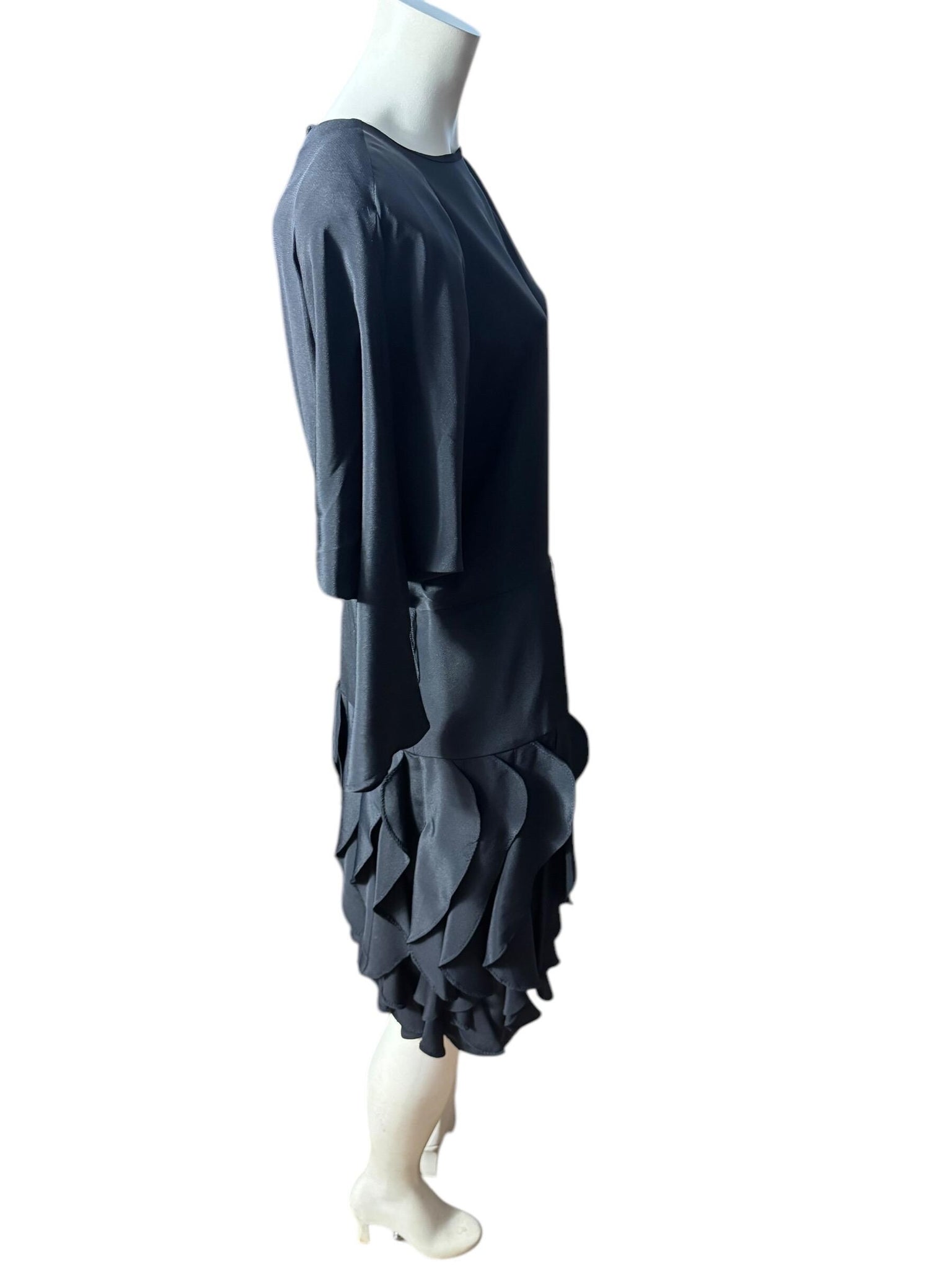 Vintage 80's black ruffle dress L Betsy Adams