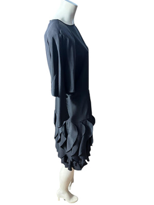 Vintage 80's black ruffle dress L Betsy Adams