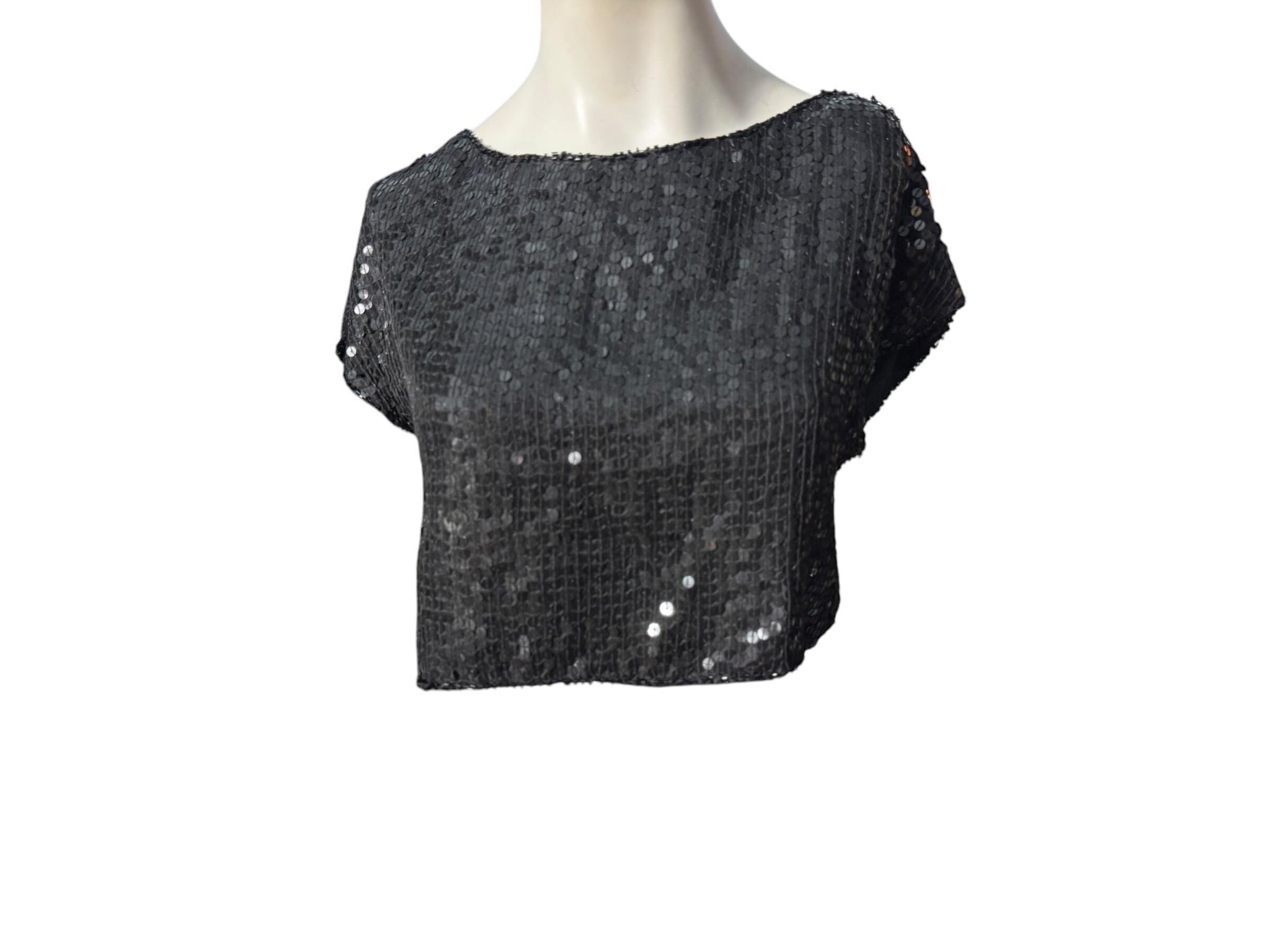 Vintage 80's black sequin half top M Shimmer