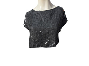 Vintage 80's black sequin half top M Shimmer