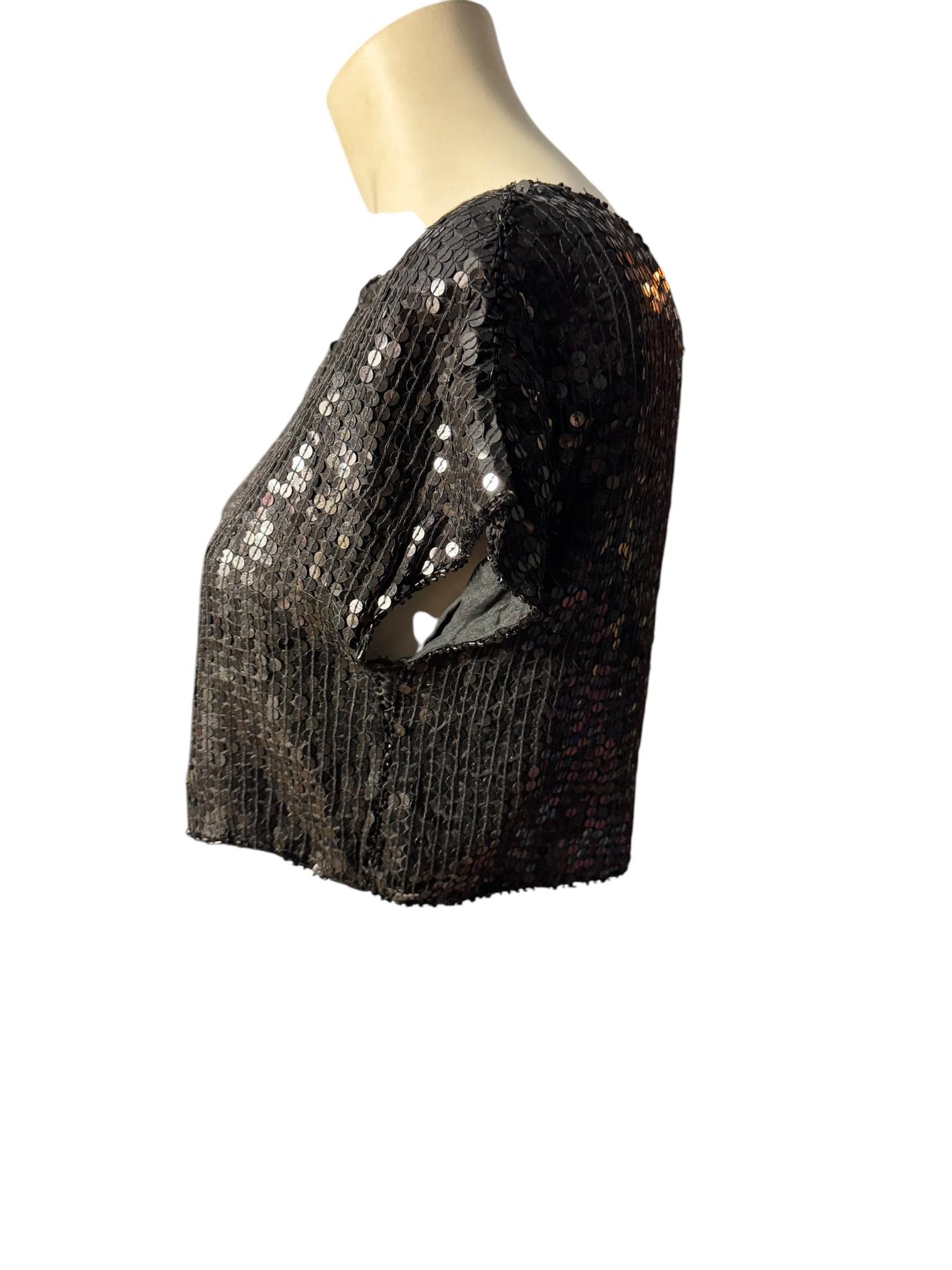 Vintage 80's black sequin half top M Shimmer