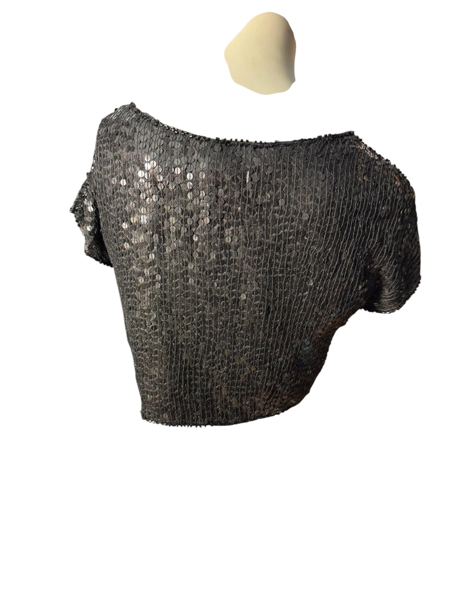 Vintage 80's black sequin half top M Shimmer