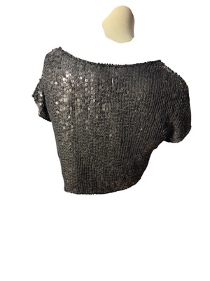Vintage 80's black sequin half top M Shimmer