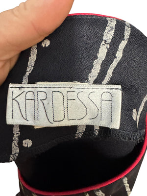 Vintage 80's black white red dress M Kardessa
