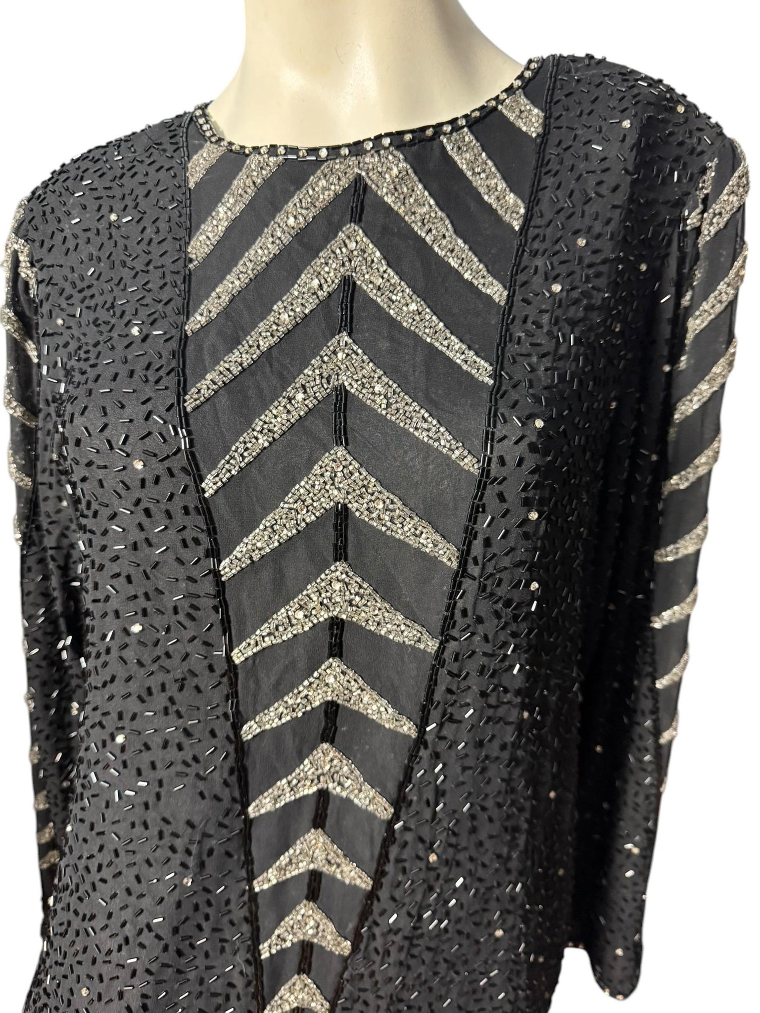 Vintage 80's black bead top shirt shirt M Oleg Cassini