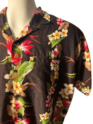 Vintage 70's brown Hawaiian shirt tiki XL 2XL