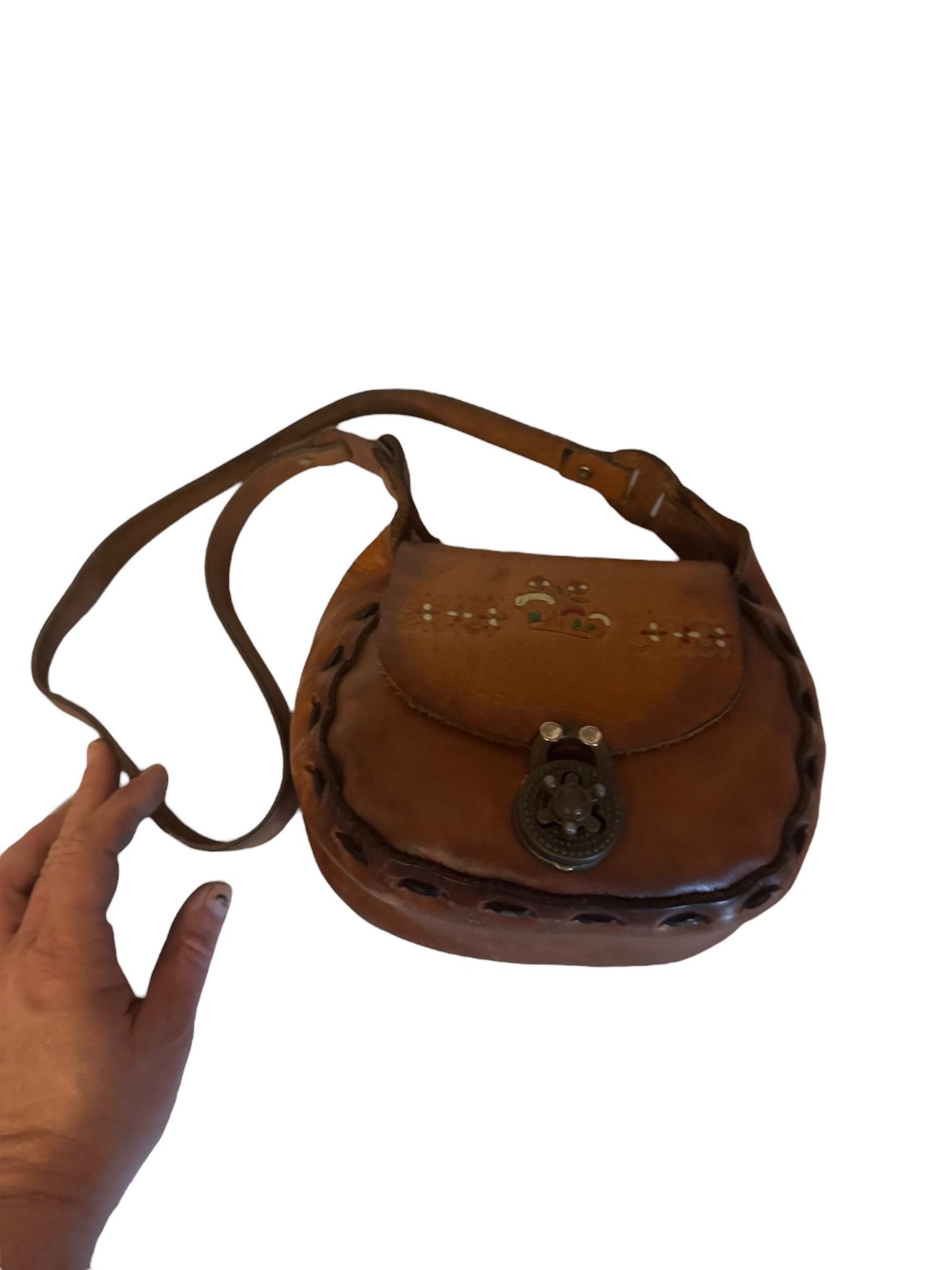 Vintage 70's leather handmade purse bag