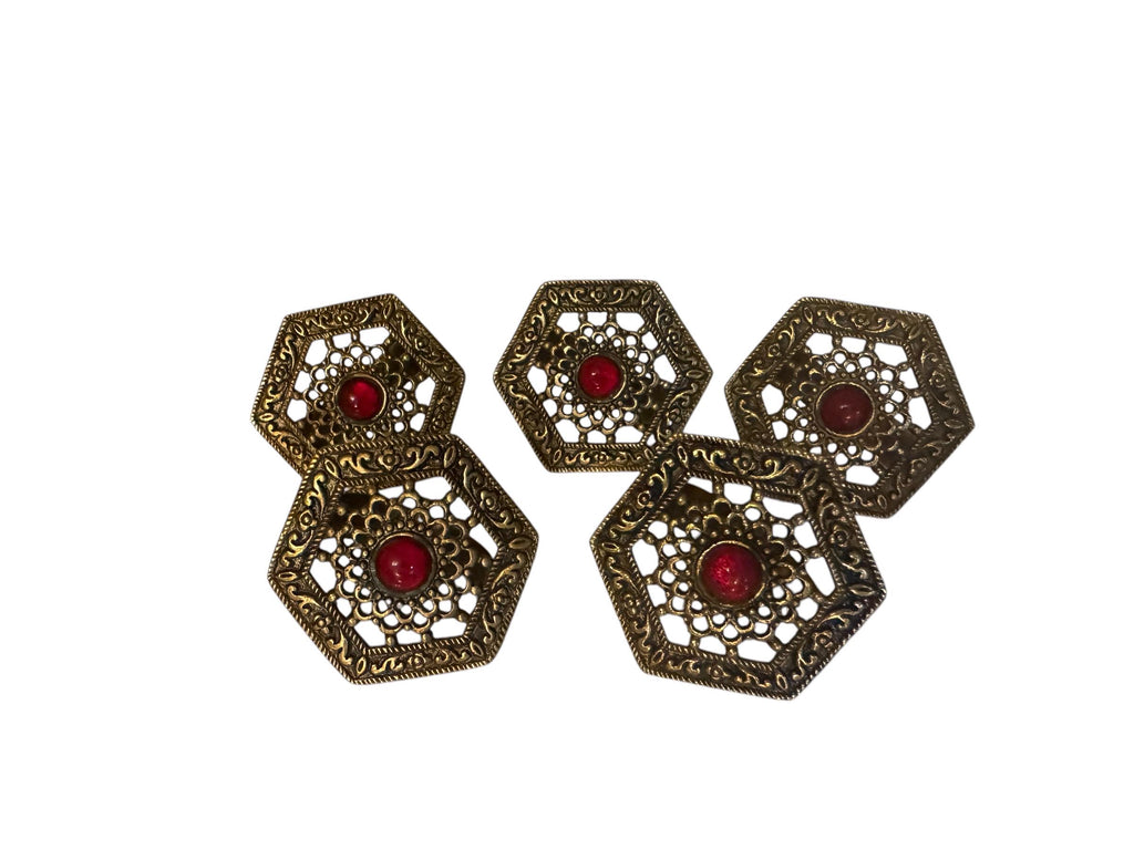 Vintage brass & stone napkin rings set of 5