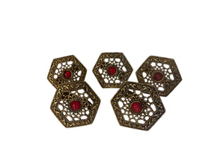 Vintage brass & stone napkin rings set of 5