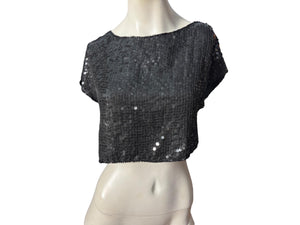 Vintage 80's black sequin half top M Shimmer