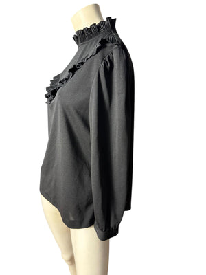 Vintage black 70's high neck ruffle top XL Graff