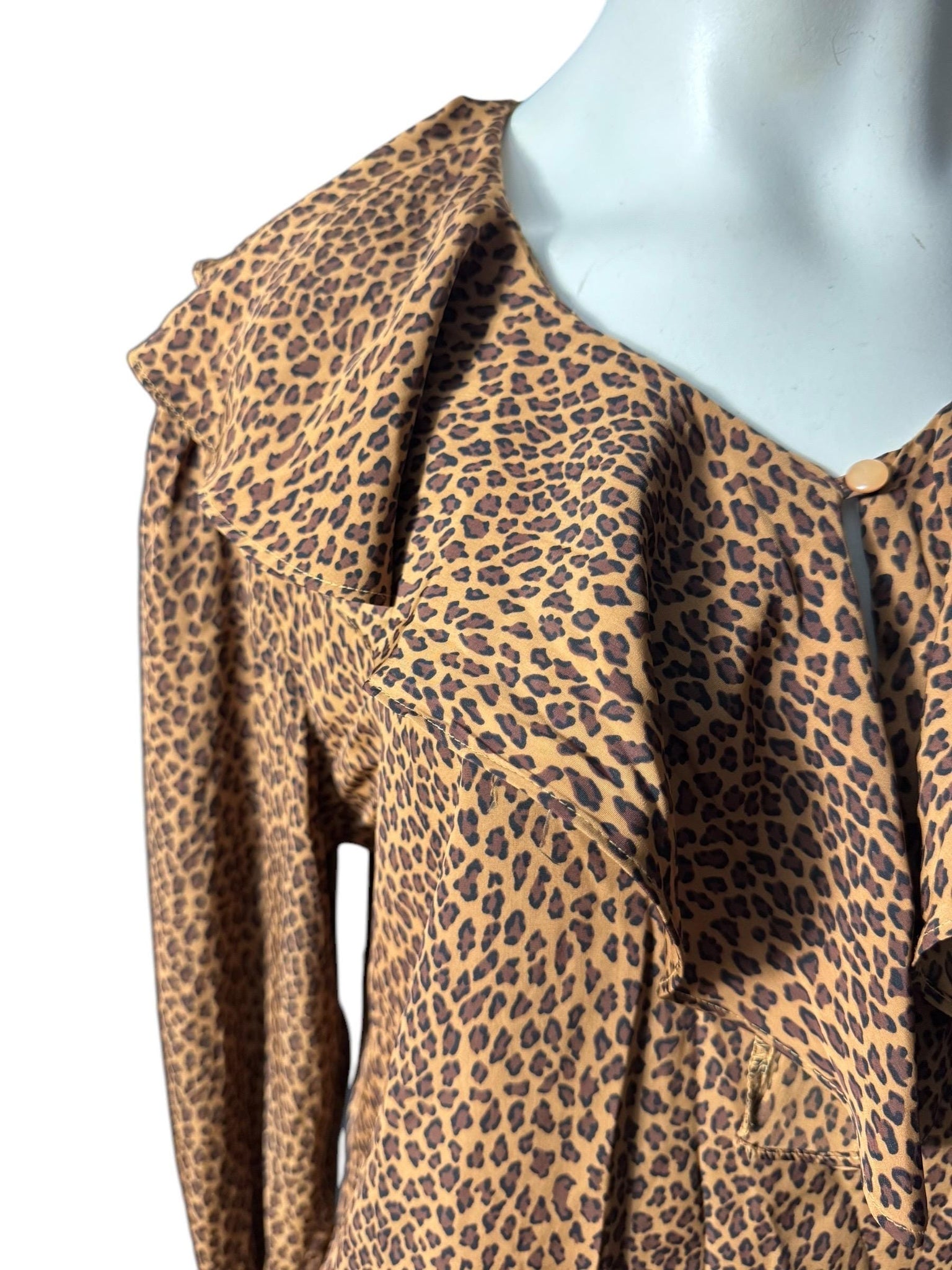 Vintage leopard 80's ruffle shirt M Caviar