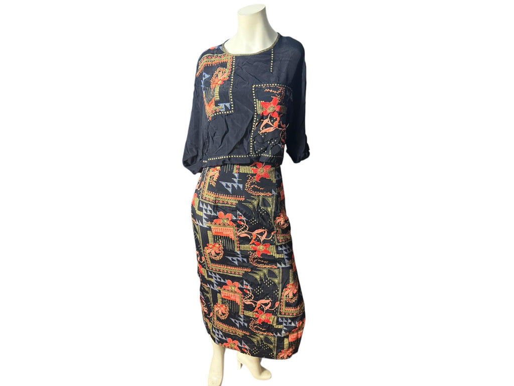 Vintage 80's Platinum skirt & top S M rayon